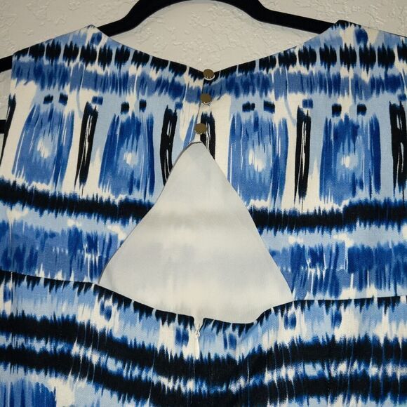 Tahari Arthur S. Levine Blue Ikat Print Linen‎ Blend Dress Size 10 - Picture 11 of 11